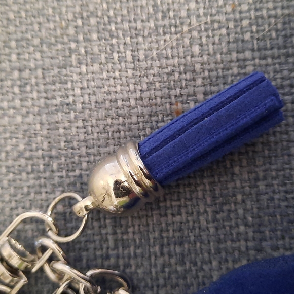 Evil Eye Rhinestone Keychain Purse Charm Round Leather Tassel - Picture 3 of 4